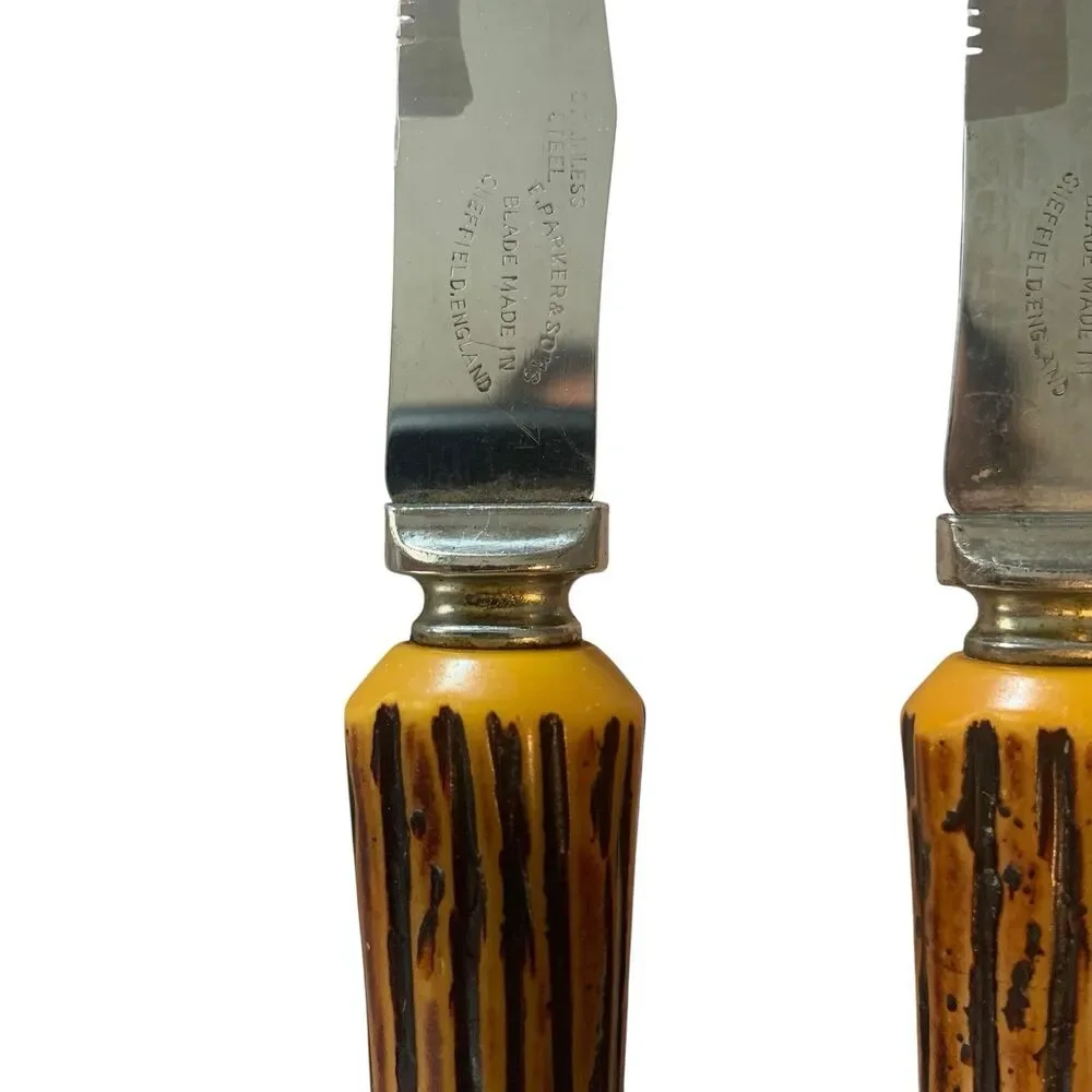 Vintage E. Parker and Sons Sheffield England Faux Horn Handles Set Of 4 Knives